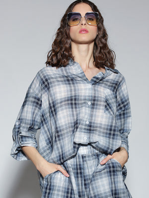 Camicia con shorts a quadretti Blu