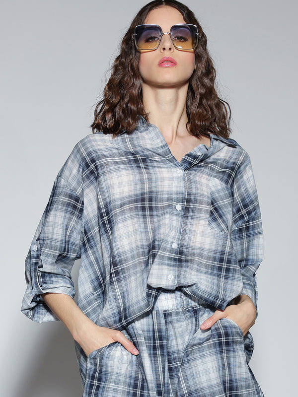 Camicia con shorts a quadretti Blu