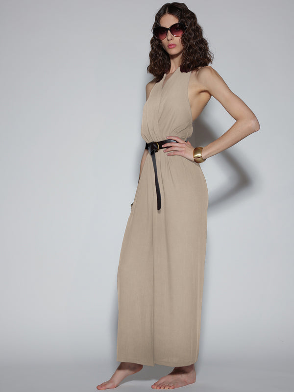 Tuta scollo all'americana Beige
