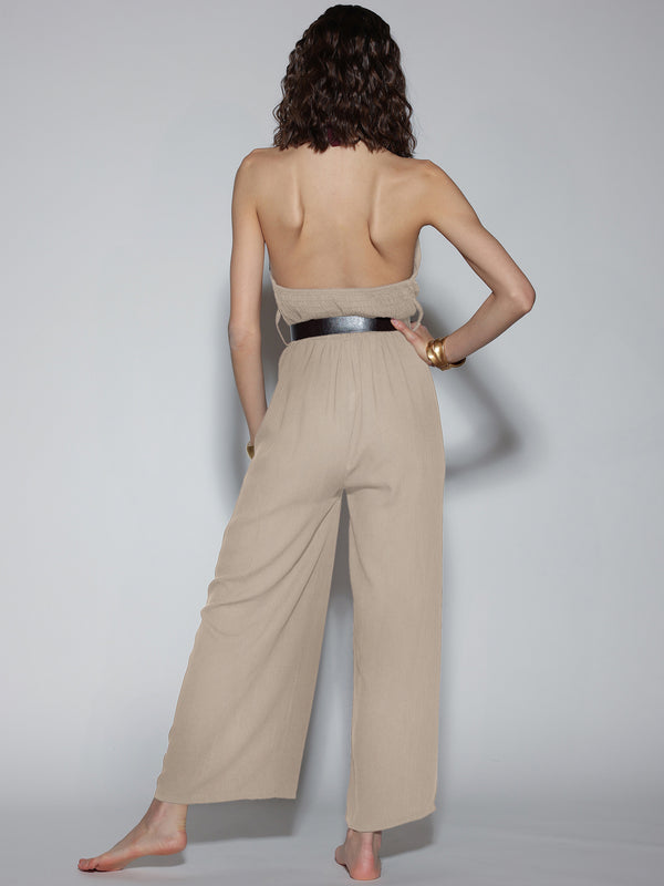 Tuta scollo all'americana Beige