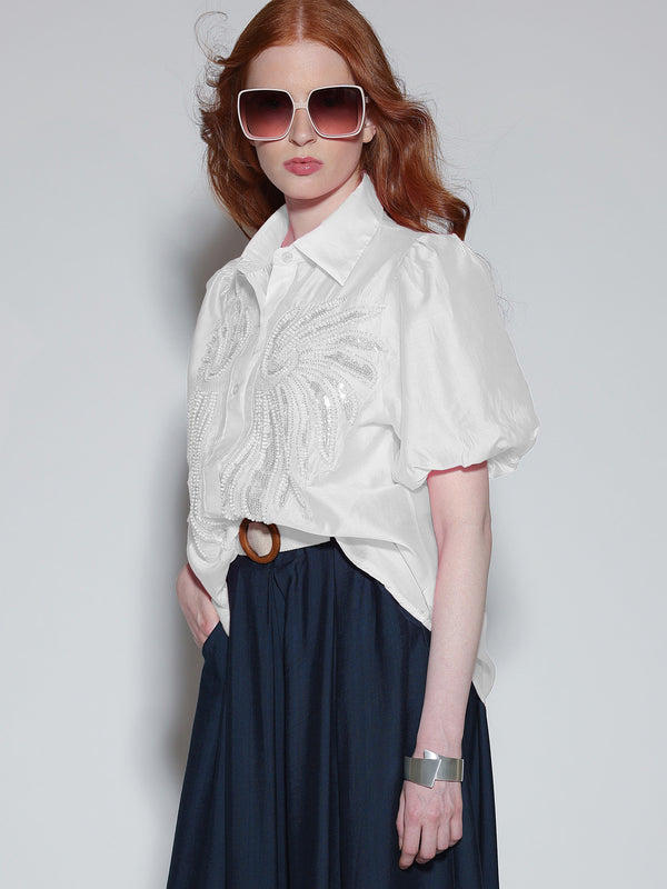 Camicia con perline e paillettes Bianco