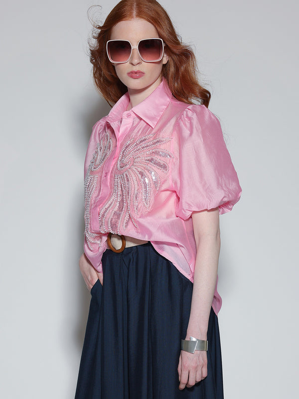 Camicia con perline e paillettes Rosa
