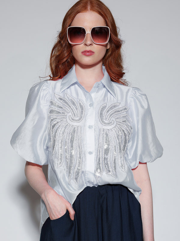 Camicia con perline e paillettes Bianco